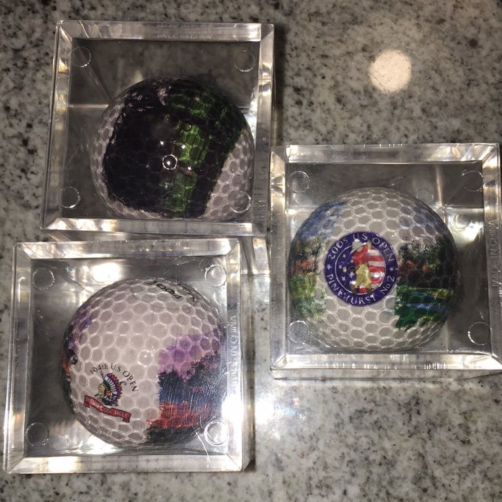 3-Hand Painted 2003 2004 2005 US Open Golf Ball Olympia Shinnecock Pinehurst